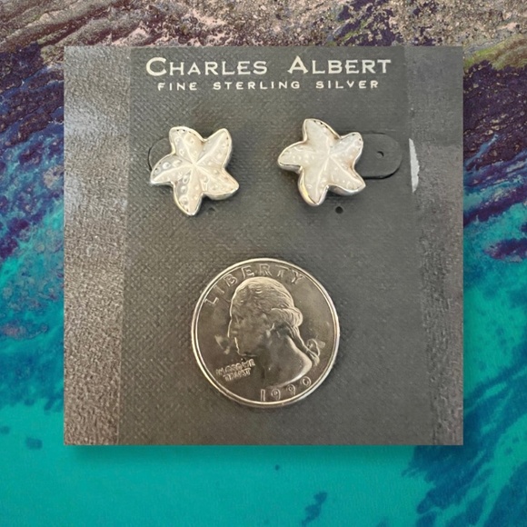 Sterling Silver Mother of Pearl Starfish Pierced Earrings - Picture 3 of 5